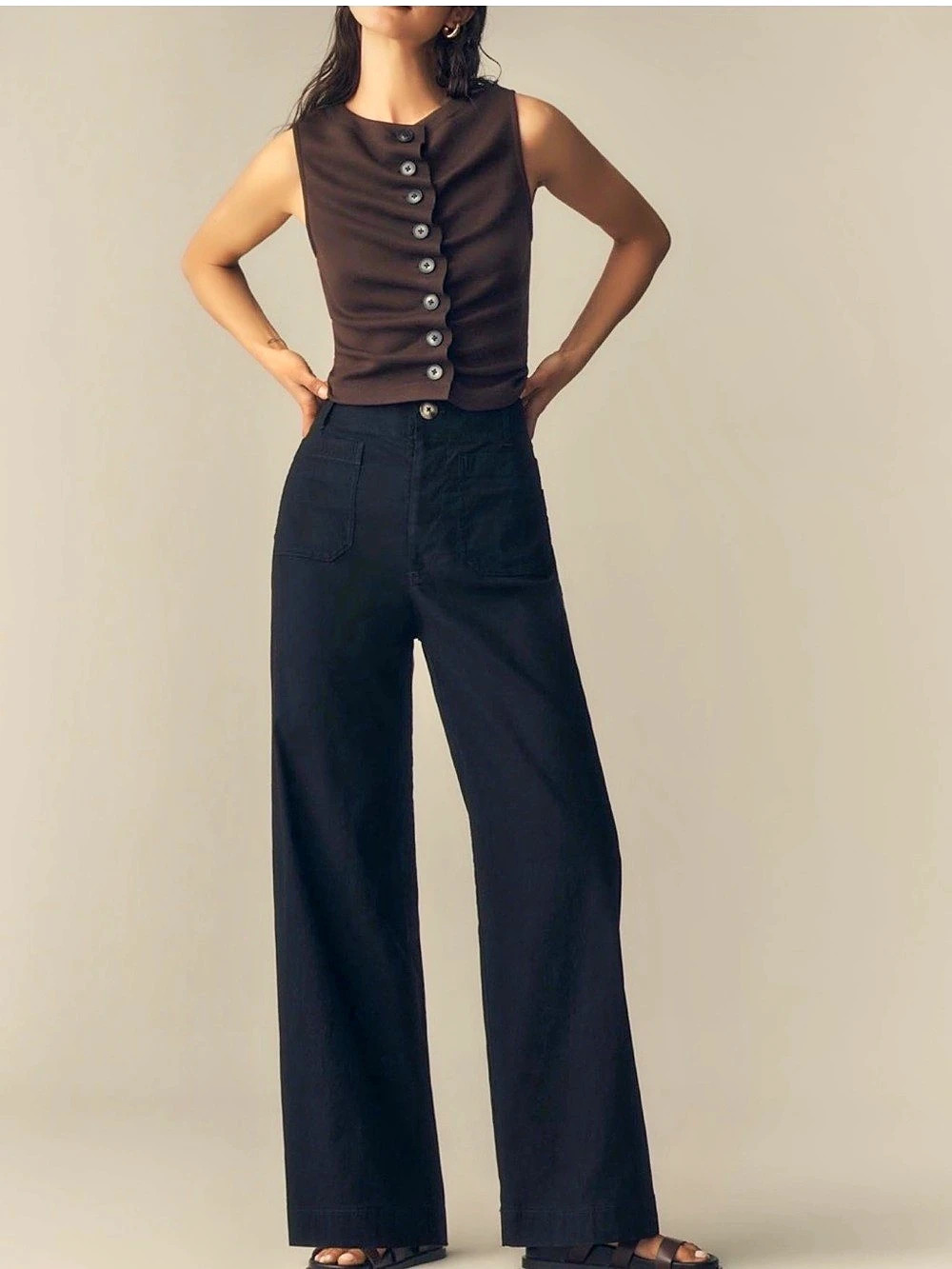 MAEVE • NWT the Colette high rise wide leg full length pants black size 30